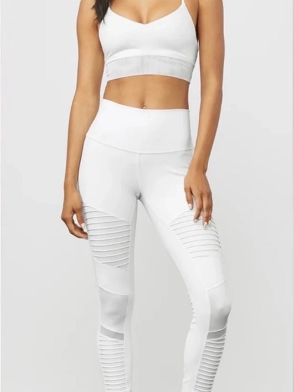ALO Yoga White High-Waist Ribbed Panel Leggings